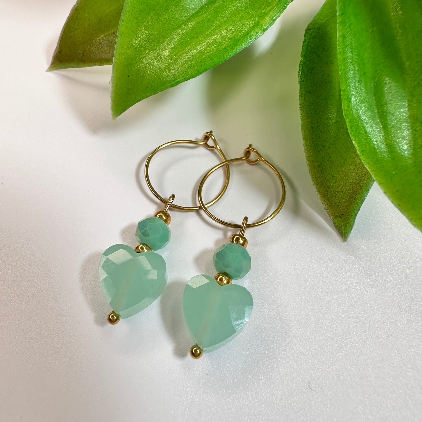 Oorbellen Gold Jade Heart