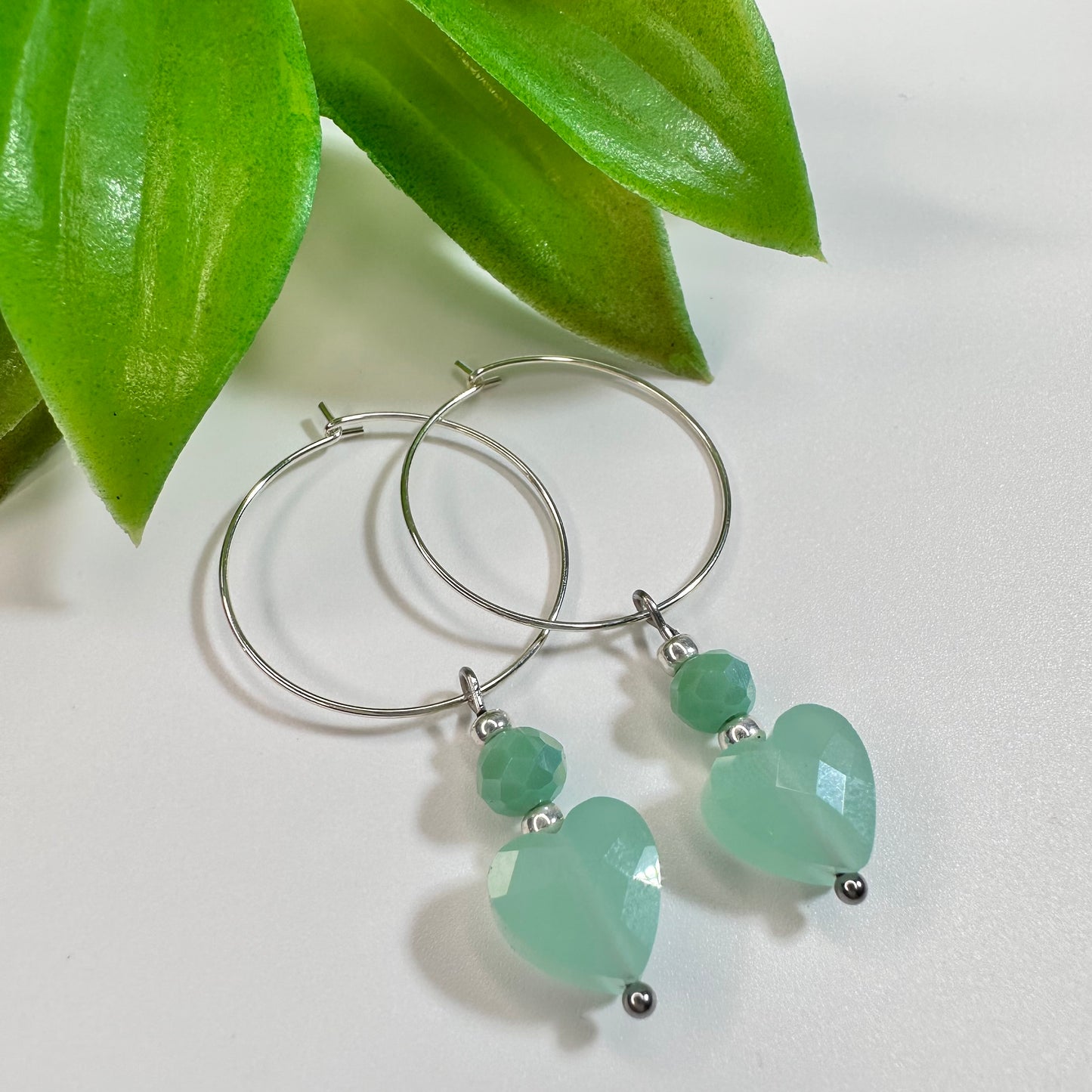 Oorbellen Silver Jade Heart