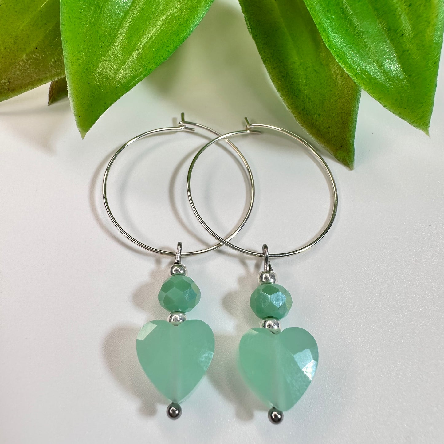 Oorbellen Silver Jade Heart