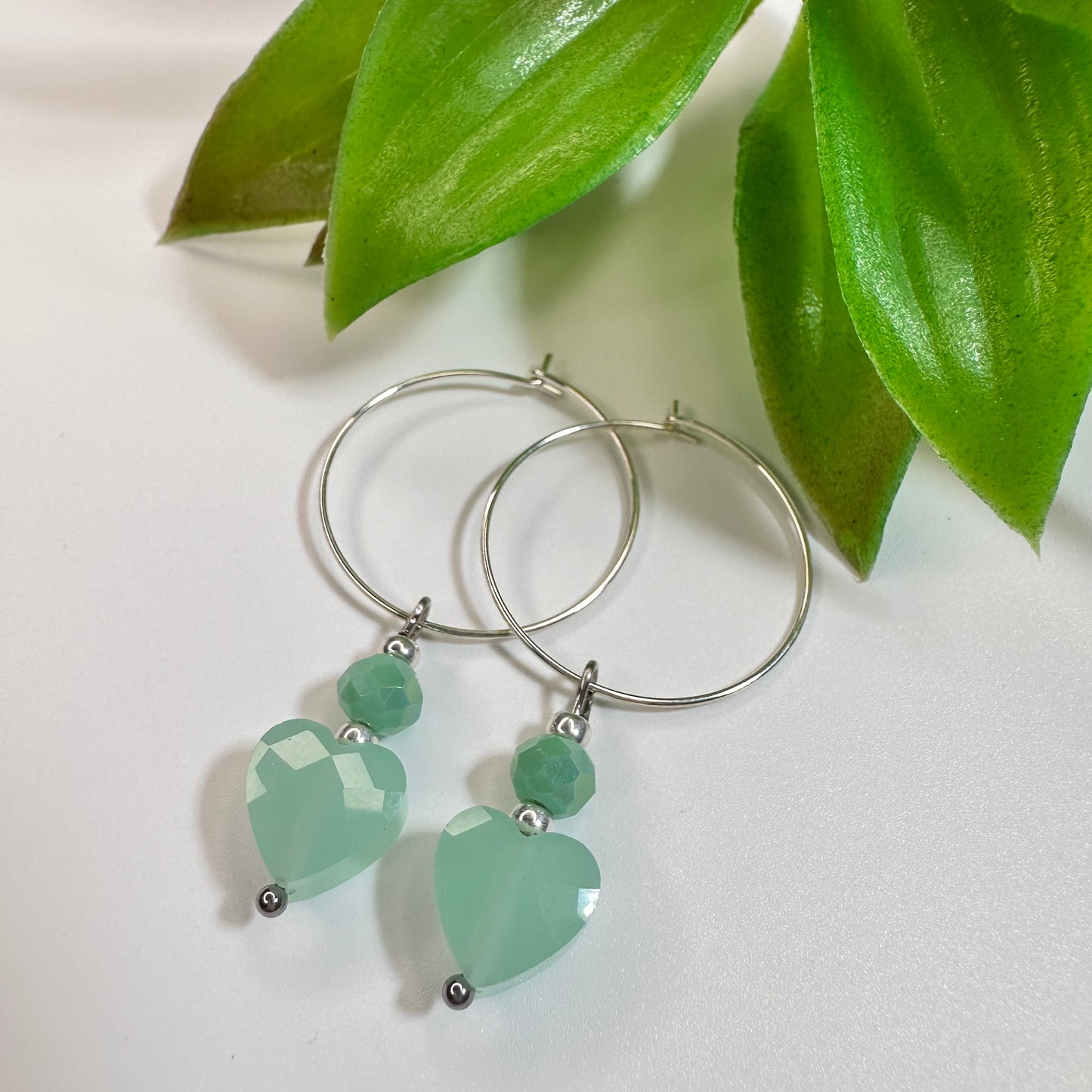 Oorbellen Silver Jade Heart