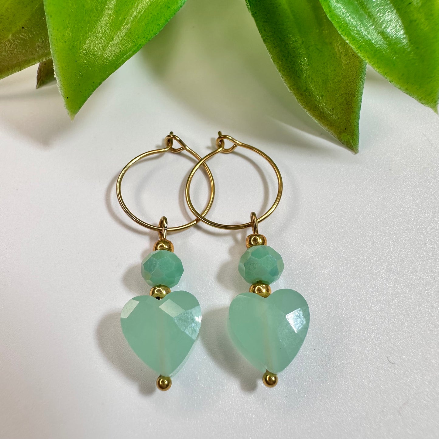 Oorbellen Gold Jade Heart