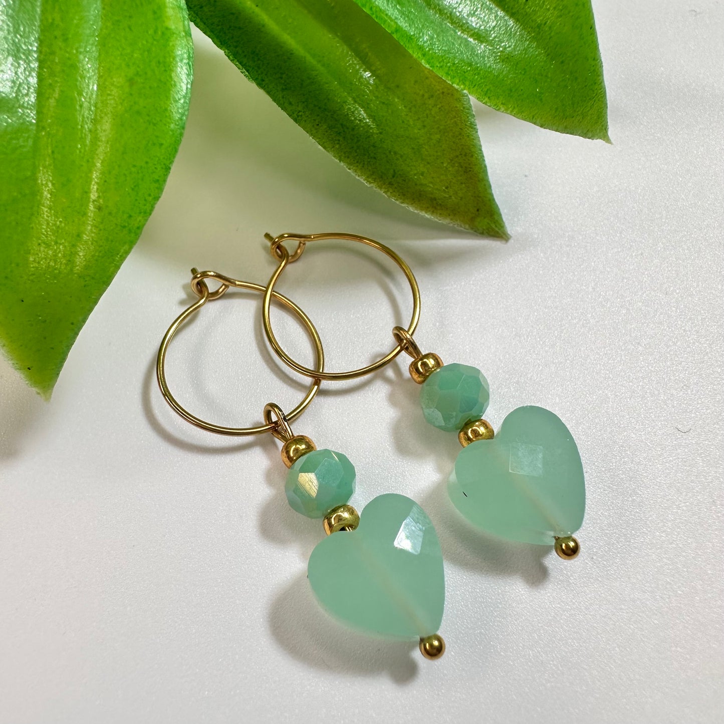 Oorbellen Gold Jade Heart